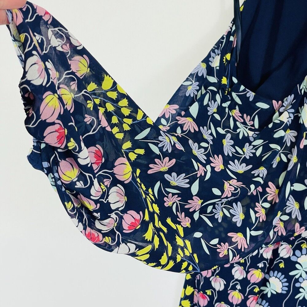 NEW Nanette Lepore Dress Womens 4 Floral Cold Shoulder Navy Blue Airy Romantic - Picture 4 of 8